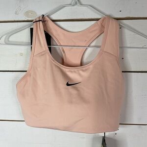 New Nike Dri Fit Swoosh Sports Bra Mid Impact Coral Pink Women's Small